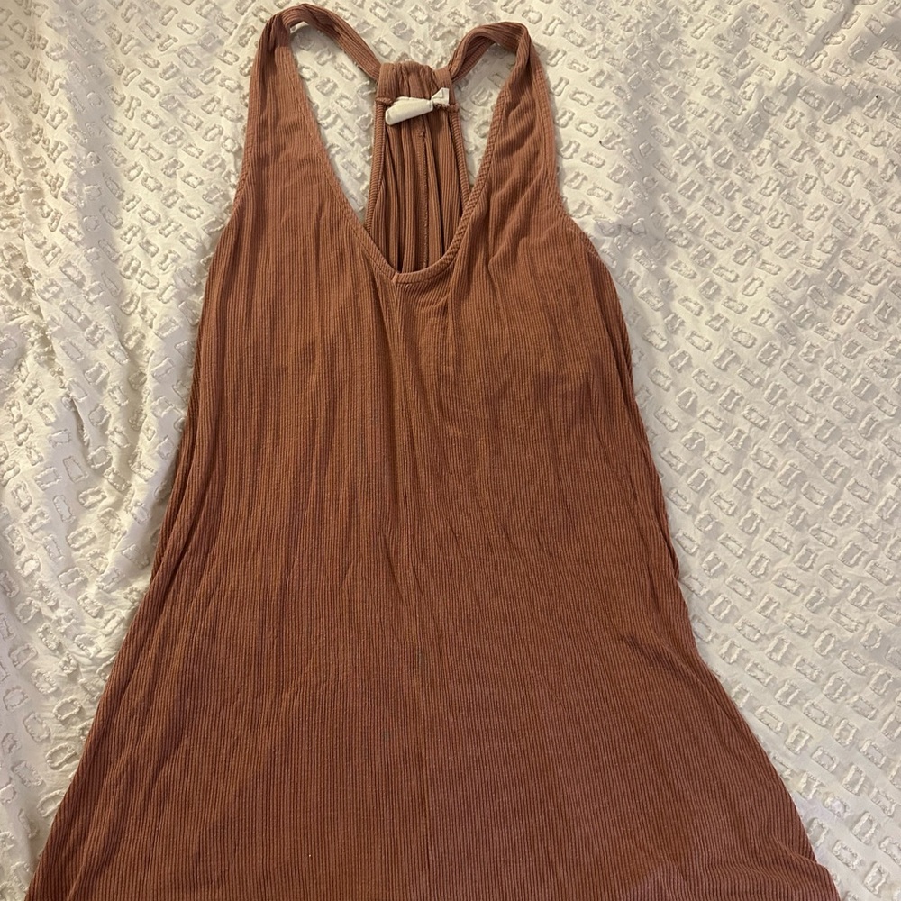 Brown Scoop Neck Sleeveless Tank Top